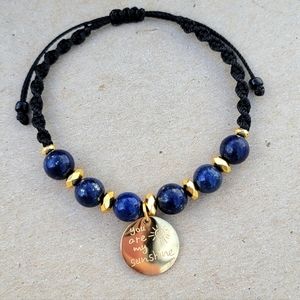Handmade Macrame Bracelet with Lapis Lazuli Stone & Stainless Steel Gold Pendant